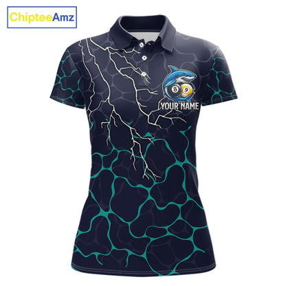 Blue Funny Shark 8 Ball & 9 Ball Lightning Billiard Shirts For Women Custom Pool Team Jersey TDM7948