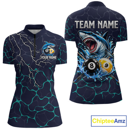 Blue Funny Shark 8 Ball & 9 Ball Lightning Billiard Shirts For Women Custom Pool Team Jersey TDM7948