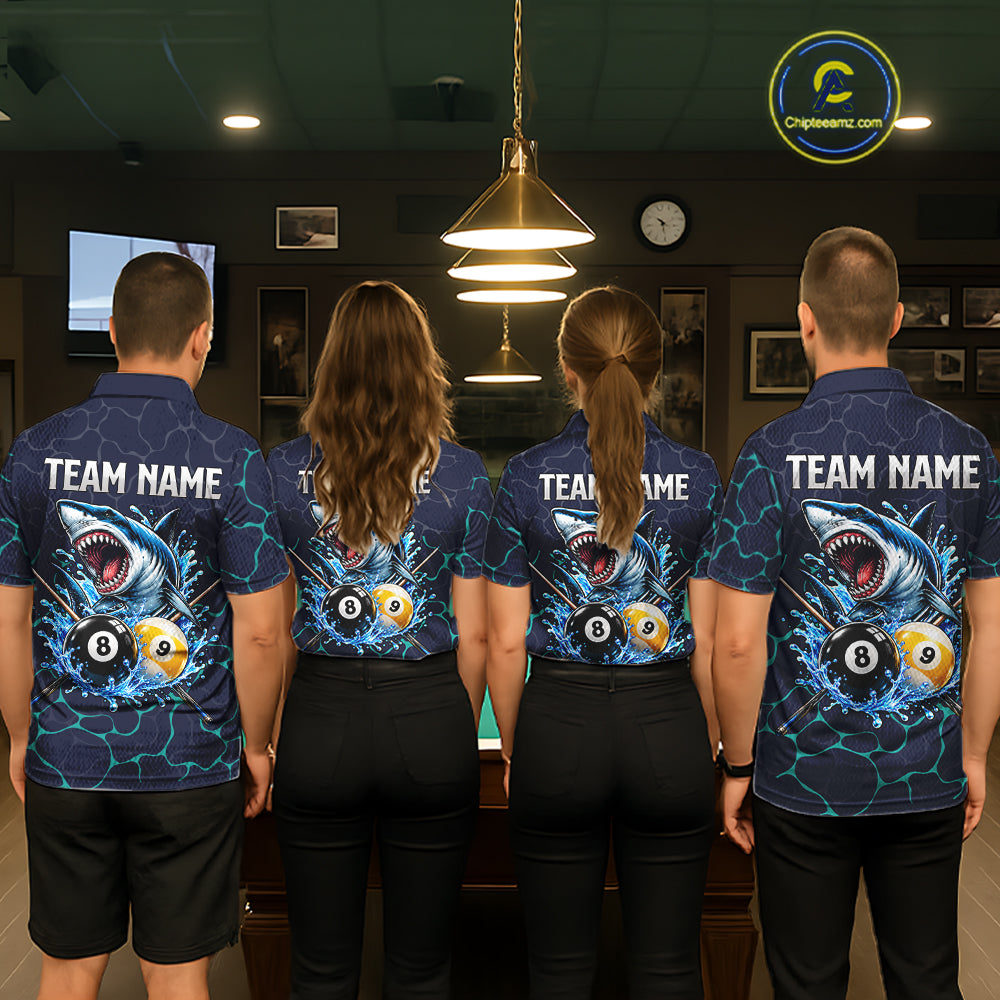 Blue Funny Shark 8 Ball & 9 Ball Lightning Billiard Shirts For Women Custom Pool Team Jersey TDM7948