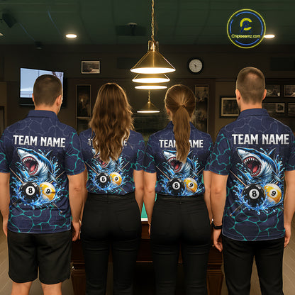 Blue Funny Shark 8 Ball & 9 Ball Lightning Billiard Shirts For Women Custom Pool Team Jersey TDM7948