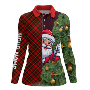 Funny Christmas Santa Red Argyle Pattern Custom Women Golf Polo Shirt Best Christmas Golf Gifts Idea TDM3040