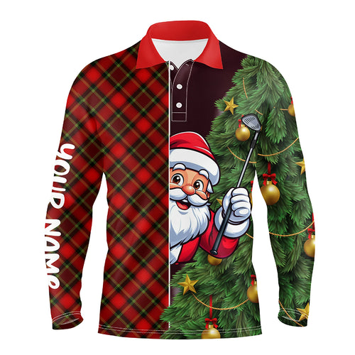 Funny Christmas Santa Red Argyle Pattern Custom Men Golf Polo Shirt Best Christmas Golf Gifts Idea TDM3040