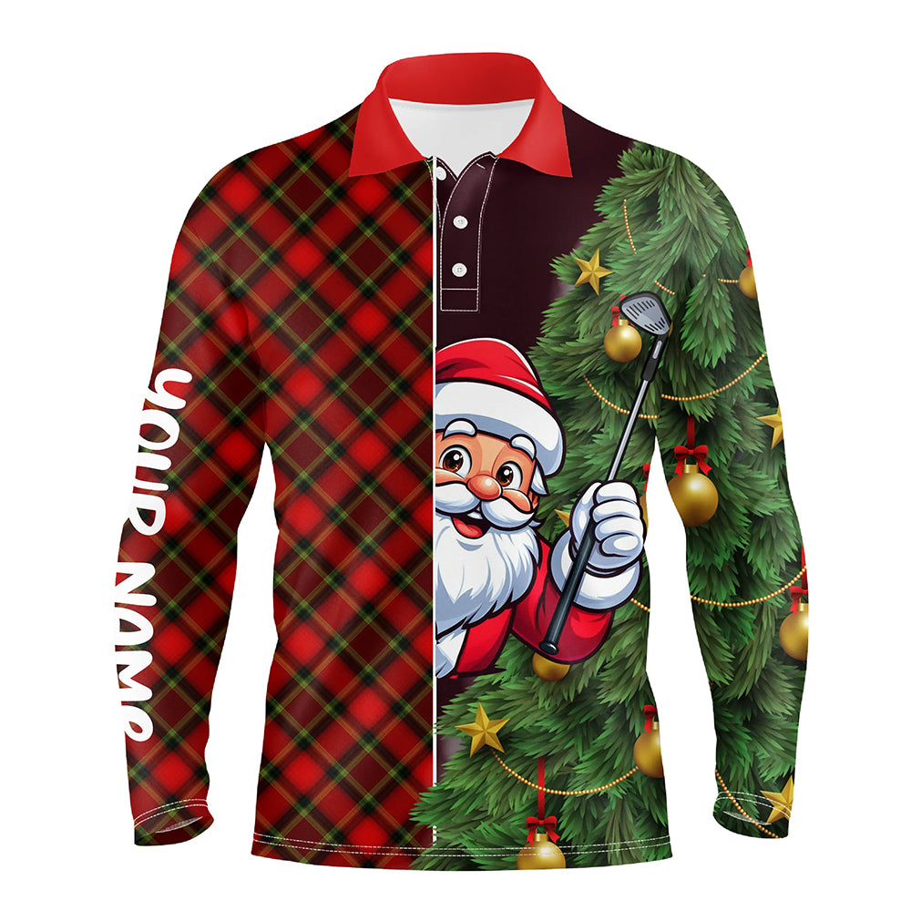 Funny Christmas Santa Red Argyle Pattern Custom Men Golf Polo Shirt Best Christmas Golf Gifts Idea TDM3040