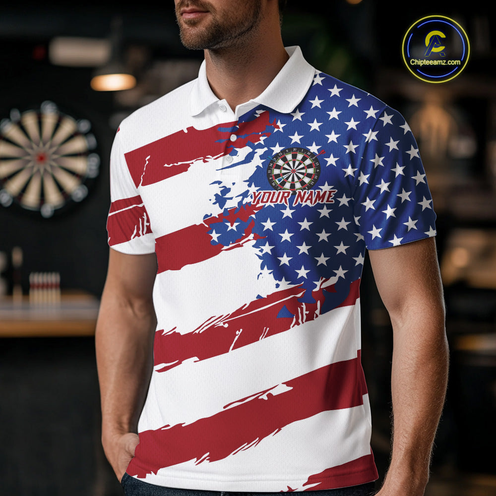 Personalized Dartboard American Flag Darts Shirt For Men, Patriotic Darts Jersey Polo & 1/4 Zip TDM5271