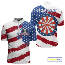 Load image into Gallery viewer, Personalized Dartboard American Flag Darts Shirt For Men, Patriotic Darts Jersey Polo &amp; 1/4 Zip TDM5271