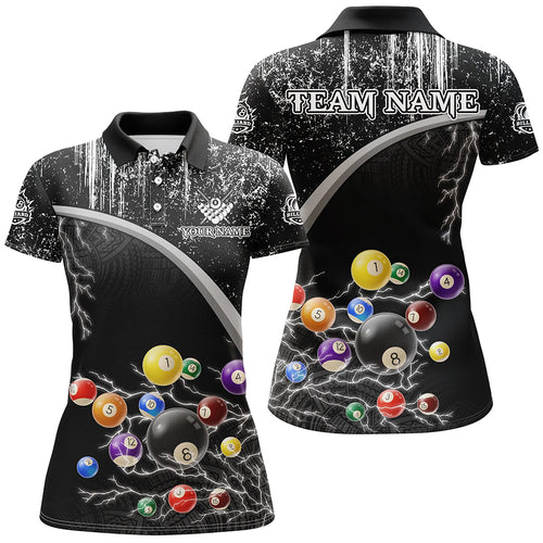 Personalized Black White Grunge Lightning Billiard Shirts For Women, 3D Pool Ball Billiard Jerseys TDM3278