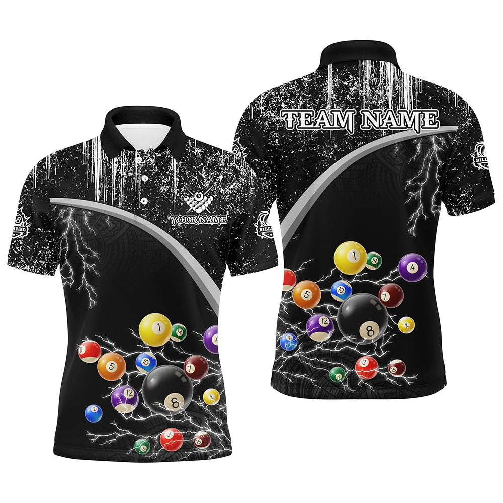 Personalized Black White Grunge Lightning Billiard Shirts For Men, 3D Pool Ball Billiard Jerseys TDM3278