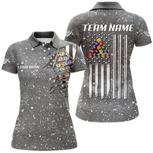Load image into Gallery viewer, Personalized Grey Grunge American Flag Billiard Shirts For Women, Patriotic Billiard Pool Jerseys TDM3281