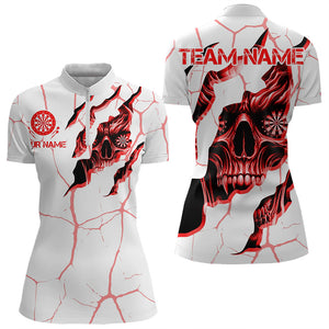 Personalized Skull White Red Grunge Darts Polo & Quarter-Zip For Women Custom Dart Team Jerseys TDM3467