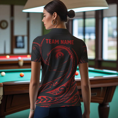 Black And Red 8 Ball Pool Tribal Pattern Women Billiard Polo & 1/4 Zip Custom Billiard Pool Jerseys TDM3472