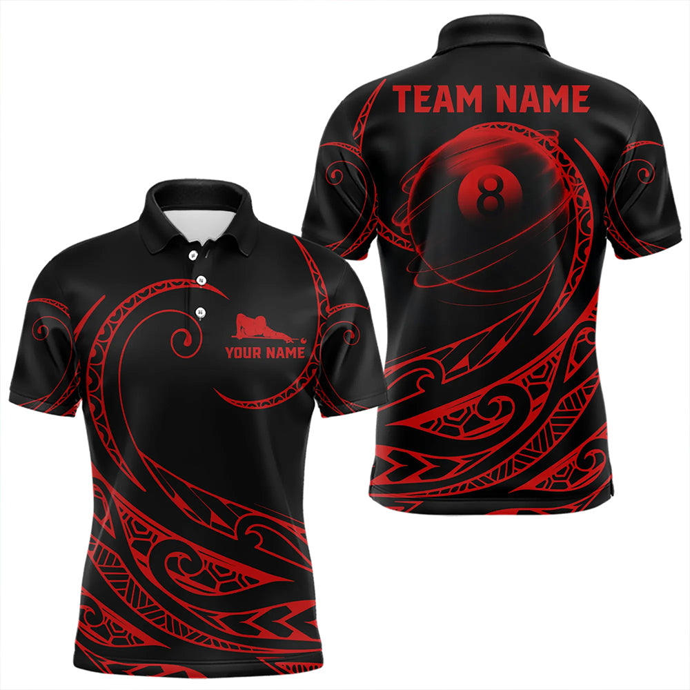 Black And Red 8 Ball Pool Tribal Pattern Men Billiard Polo & 1/4 Zip Custom Billiard Pool Jerseys TDM3472