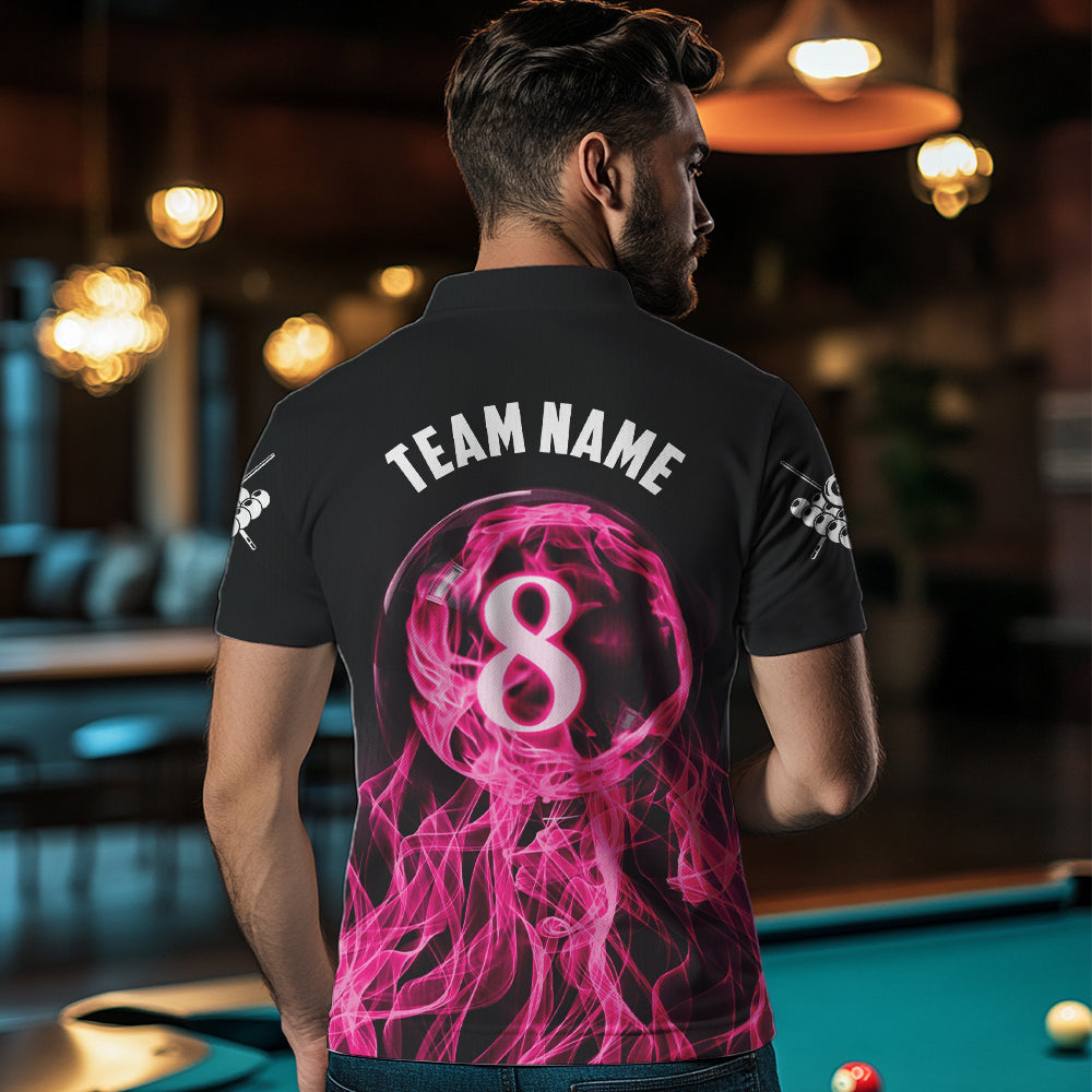 3D Pink Flaming 8 Ball Pool Men Billiard Polo & 1/4 Zip Shirt Custom Pool Player Billiard Jersey TDM3616