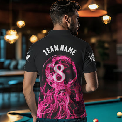 3D Pink Flaming 8 Ball Pool Men Billiard Polo & 1/4 Zip Shirt Custom Pool Player Billiard Jersey TDM3616