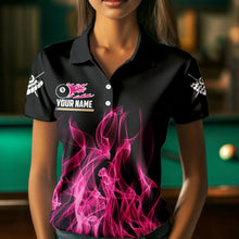 Load image into Gallery viewer, 3D Pink Flaming 8 Ball Pool Women Billiard Polo &amp; 1/4 Zip Shirt Custom Pool Player Billiard Jersey TDM3616