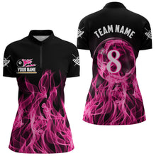 Load image into Gallery viewer, 3D Pink Flaming 8 Ball Pool Women Billiard Polo &amp; 1/4 Zip Shirt Custom Pool Player Billiard Jersey TDM3616