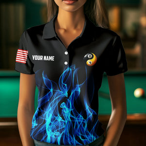 Blue Flaming Ying And Yang 8 Ball & 9 Ball Billiard Shirts For Women Custom Pool Billiard Jerseys TDM3617
