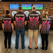 Load image into Gallery viewer, Custom Pink Ribbon Wings Darts Shirt For Men, US Flag Breast Cancer Darts Jersey Polo &amp; 1/4 Zip TDM6377