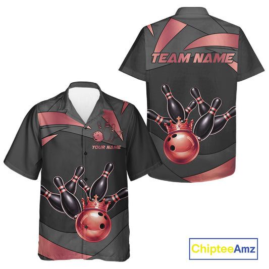 Black And Red Hawaiian Bowling Shirt For Women Custom Crown Bowling Jersey, Bowling League Shirt TDM6380