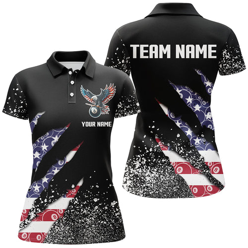 Custom Ball 8 US Flag Black Grunge Women Billiard Polo & Quarter-Zip Shirt Best Billiard Team Jersey TDM1649