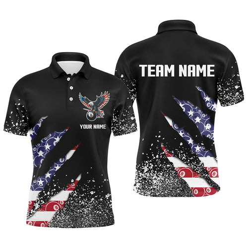 Custom Ball 8 US Flag Black Grunge Men Billiard Polo & Quarter-Zip Shirt Best Billiard Team Jersey TDM1649