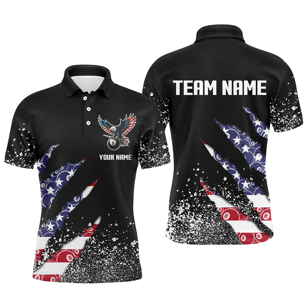 Custom Ball 8 US Flag Black Grunge Men Billiard Polo & Quarter-Zip Shirt Best Billiard Team Jersey TDM1649