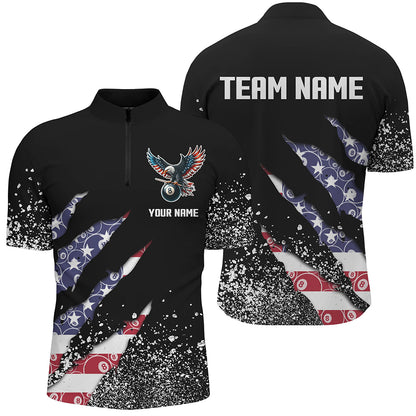 Custom Ball 8 US Flag Black Grunge Men Billiard Polo & Quarter-Zip Shirt Best Billiard Team Jersey TDM1649