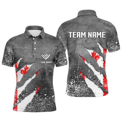 Custom Ball 8 Canada Flag Grey Grunge Men Billiard Polo & 1/4 Zip Shirt Best Billiard Team Jersey TDM1650