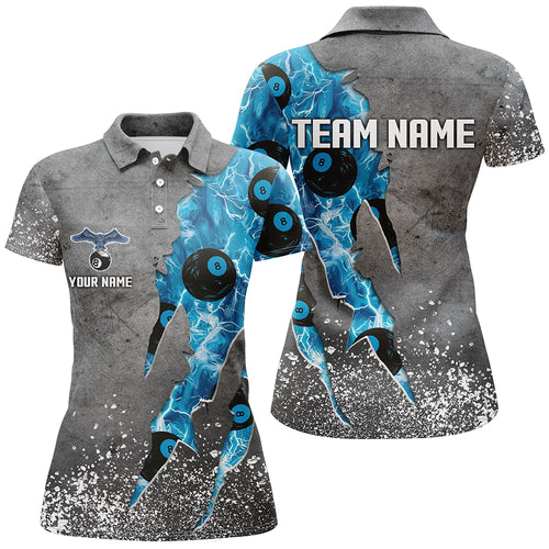 Custom Ball 8 Thunder Lighting Grunge Billiard Shirts For Women Best Billiard Team Jersey |Blue TDM1657