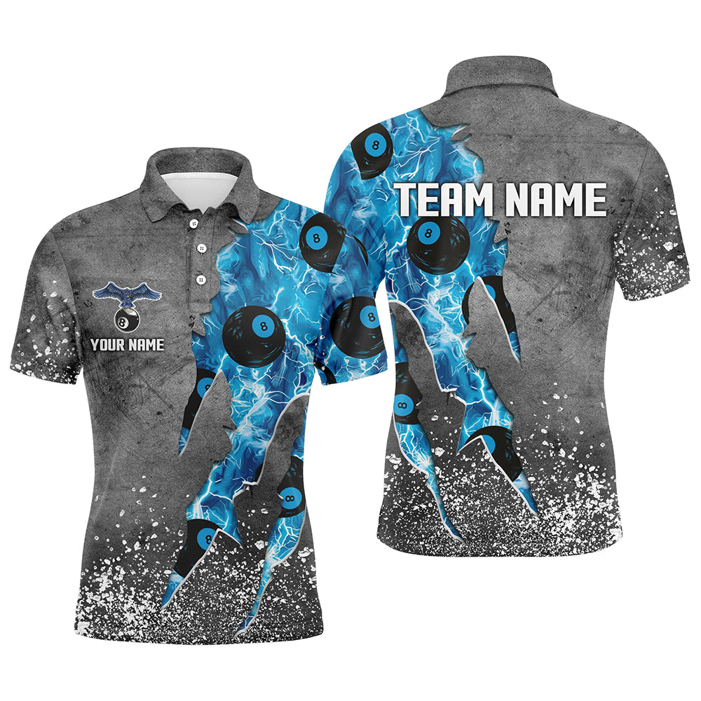Custom Ball 8 Thunder Lighting Grunge Billiard Shirts For Men Best Billiard Team Jersey |Blue TDM1657