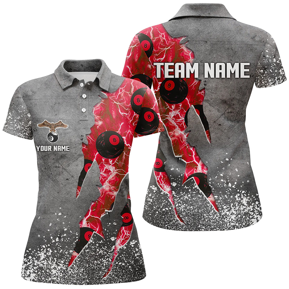 Custom Ball 8 Thunder Lighting Grunge Billiard Shirts For Women Best Billiard Team Jersey |Red TDM1658