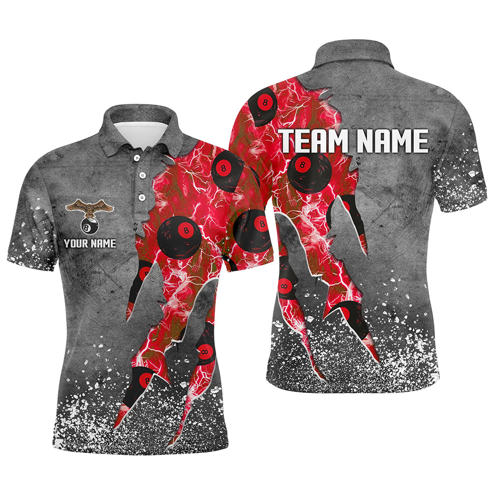 Custom Ball 8 Thunder Lighting Grunge Billiard Shirts For Men Best Billiard Team Jersey |Red TDM1658
