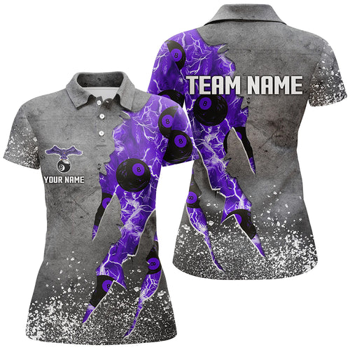Custom Ball 8 Thunder Lighting Grunge Billiard Shirts For Women Best Billiard Team Jersey |Purple TDM1659