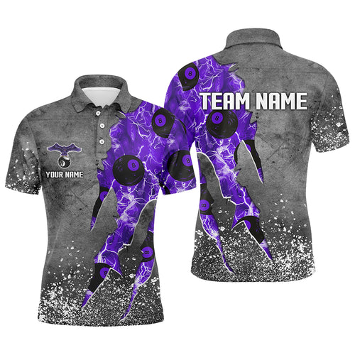 Custom Ball 8 Thunder Lighting Grunge Billiard Shirts For Men Best Billiard Team Jersey |Purple TDM1659
