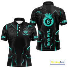 Load image into Gallery viewer, Custom 8 Ball Pool Crown Men Billiard Shirts, Turquoise And Black Billiard Team Shirt, Pool Jersey TDM4052
