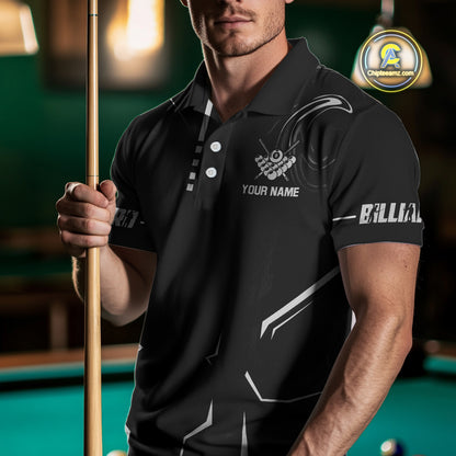 Customized 8 Ball Pool Crown Men Billiard Shirt, White And Black Billiard Team Shirt, Pool Jersey TDM4053