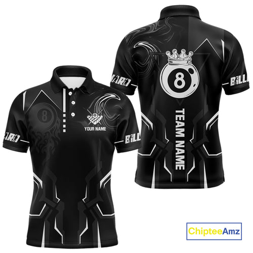 Customized 8 Ball Pool Crown Men Billiard Shirt, White And Black Billiard Team Shirt, Pool Jersey TDM4053