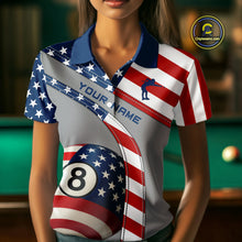 Load image into Gallery viewer, Custom Women&#39;s 8 Ball Billiard Shirts, American Flag Polo &amp; 1/4 Zip Patriotic Pool Team Jerseys TDM4055
