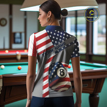 Load image into Gallery viewer, Custom Women&#39;s 8 Ball Billiard Shirts, American Flag Polo &amp; 1/4 Zip Patriotic Pool Team Jerseys TDM4055