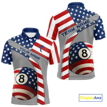 Load image into Gallery viewer, Custom Men&#39;s 8 Ball Billiard Shirts, American Flag Polo &amp; 1/4 Zip Patriotic Pool Team Jerseys TDM4055