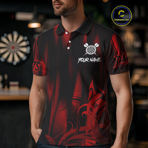 Personalized Skull Darts Shirt For Men Custom Black And Red Darts Team Jerseys Polo & 1/4 Zip TDM4403