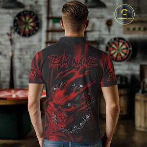 Personalized Skull Darts Shirt For Men Custom Black And Red Darts Team Jerseys Polo & 1/4 Zip TDM4403