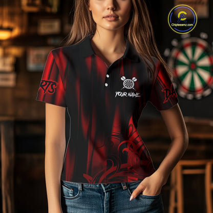 Personalized Skull Darts Shirt For Women Custom Black And Red Darts Team Jerseys Polo & 1/4 Zip TDM4403