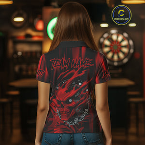 Personalized Skull Darts Shirt For Women Custom Black And Red Darts Team Jerseys Polo & 1/4 Zip TDM4403