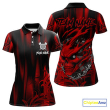 Load image into Gallery viewer, Personalized Skull Darts Shirt For Women Custom Black And Red Darts Team Jerseys Polo &amp; 1/4 Zip TDM4403