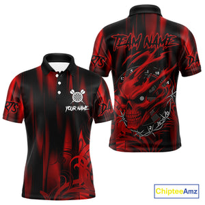 Personalized Skull Darts Shirt For Men Custom Black And Red Darts Team Jerseys Polo & 1/4 Zip TDM4403