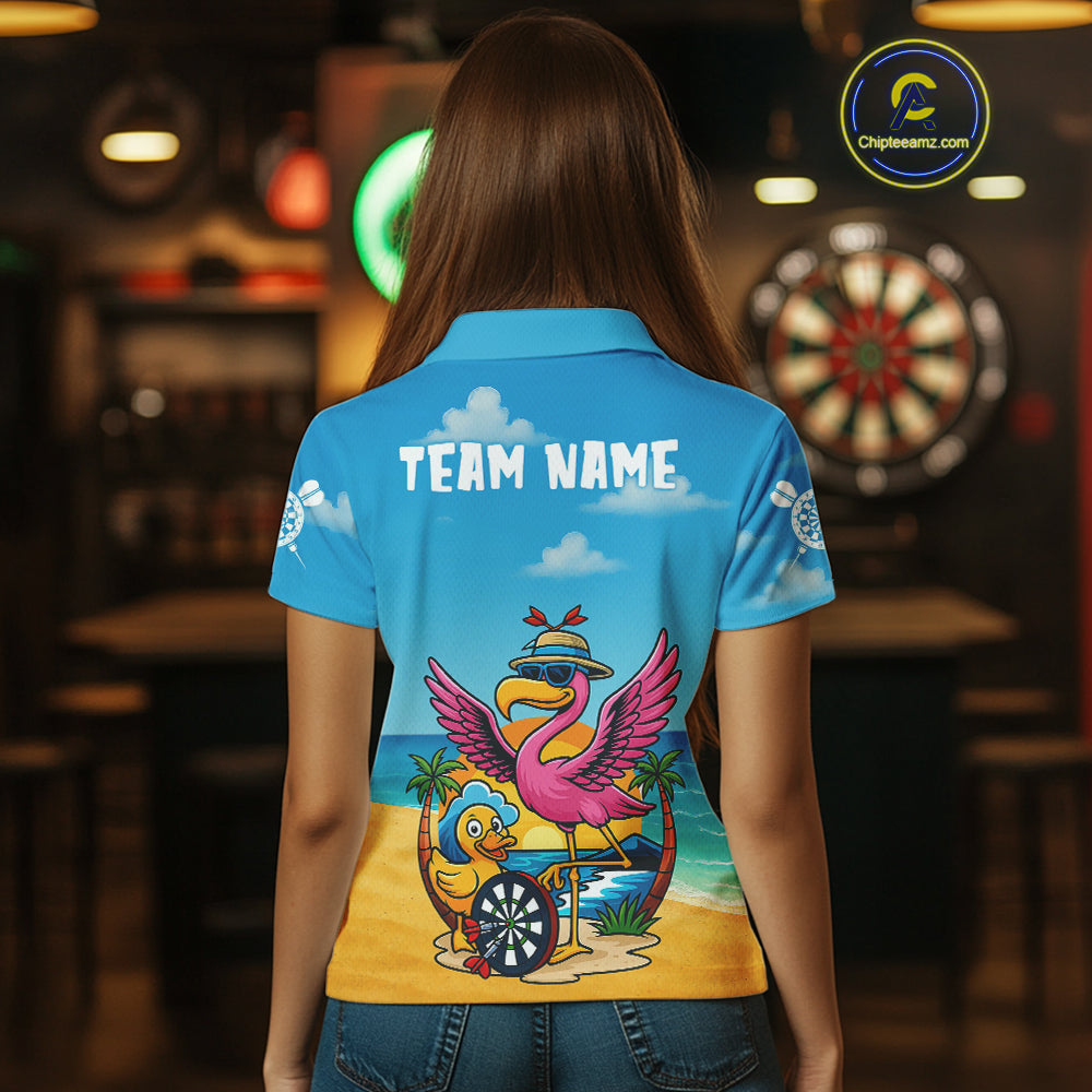 Personalized Funny Tropical Flamingo Darts Shirt For Women Custom Darts Jersey Outfit, Darts Gifts TDM4408