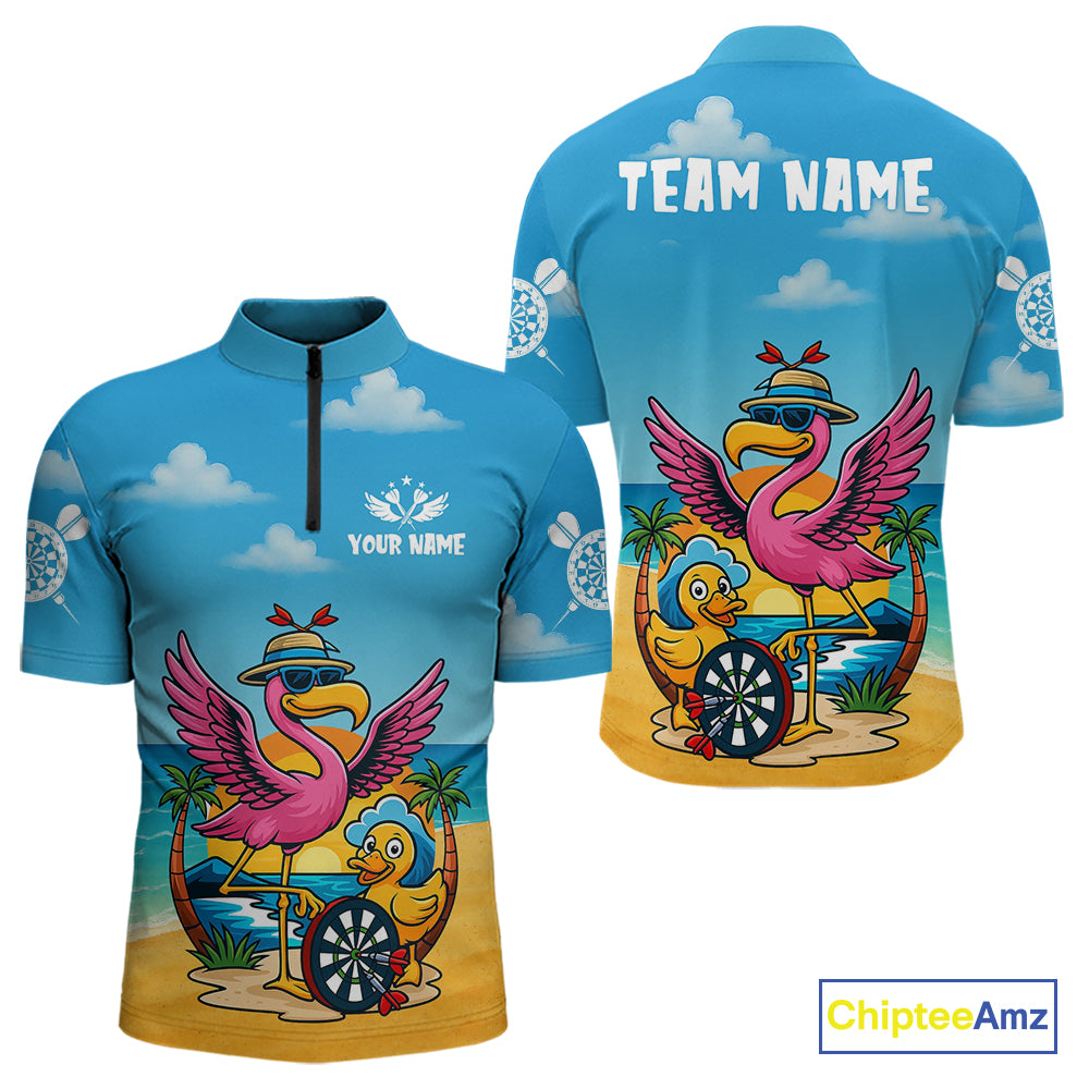 Personalized Funny Tropical Flamingo Darts Shirt For Men Custom Darts Jersey Outfit, Darts Gifts TDM4408