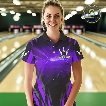 Personalized Purple Thunder Lightning Cobra Snake Bowling Shirts For Women, Bowling Team Jersey TDM4645