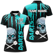 Load image into Gallery viewer, Turquoise Grunge Custom Skull Dart Shirts For Women, Scary Darts Jerseys, Darts League Team Shirts TDM2796