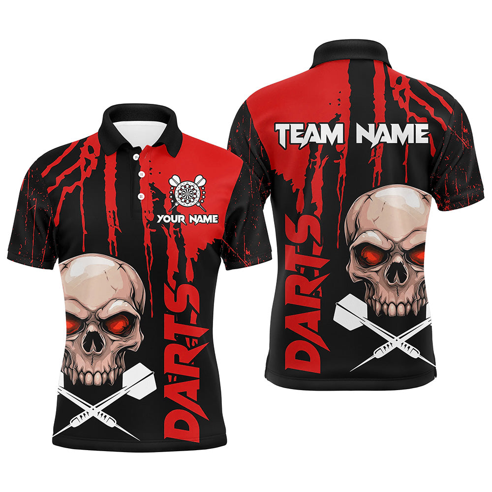 Red Grunge Custom Skull Dart Shirts For Men, Scary Darts Jerseys, Darts League Team Shirts TDM2797